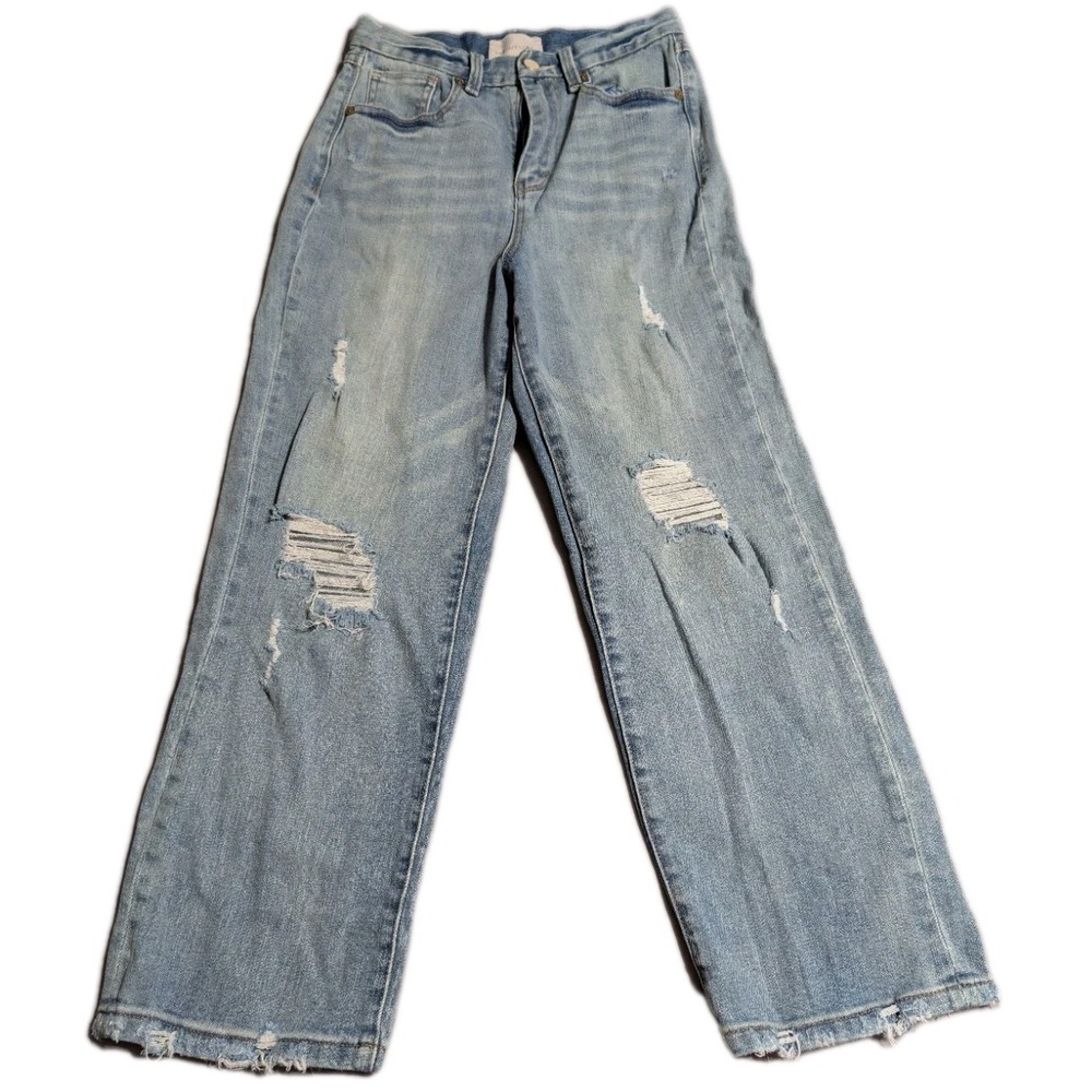 Habitual Distressed Wide Leg Jeans Womens 26x26 Light Wash Raw Hem Cropped Denim